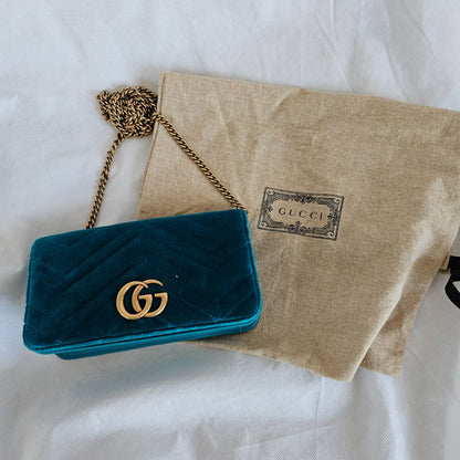 Velvet Matelasse GG Marmont Mini Bag Pavone Cyan