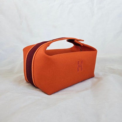 Hermès Orange Canvas Toile Bride-A-Brac Small Travel Case