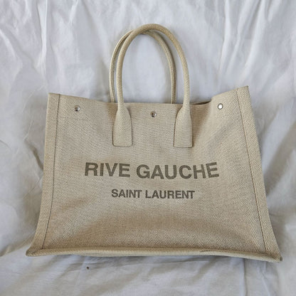 Saint Laurent Rive Gauche Tote Bag in Linen and Leather
