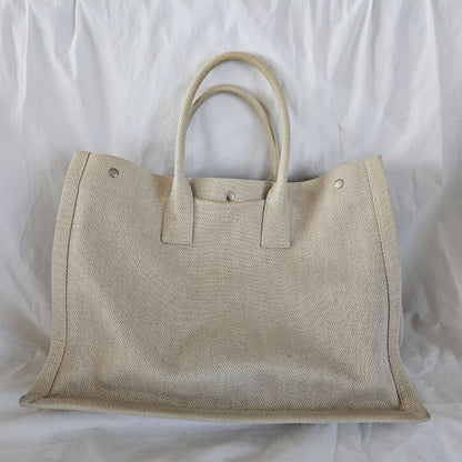 Saint Laurent Rive Gauche Tote Bag in Linen and Leather