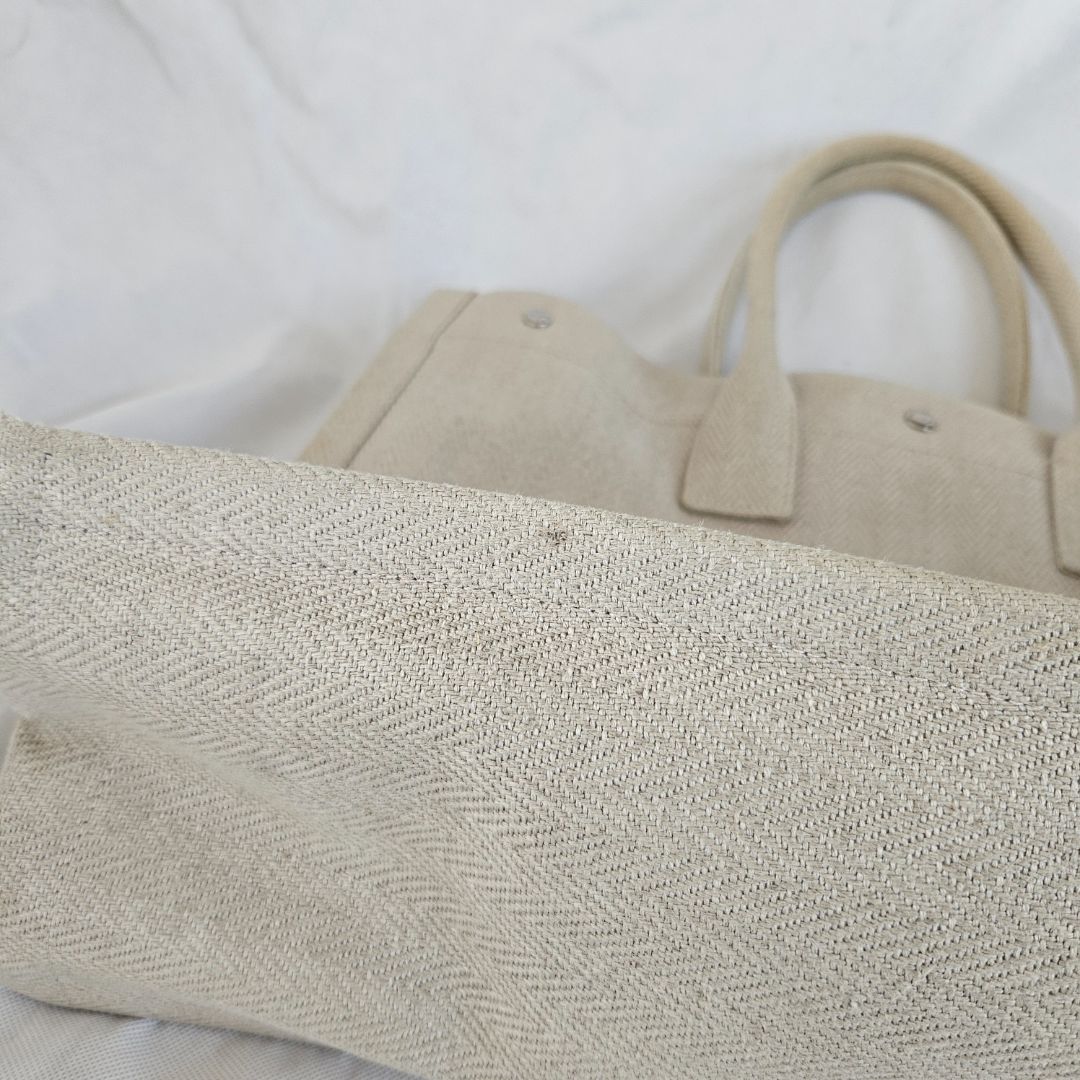 Saint Laurent Rive Gauche Tote Bag in Linen and Leather