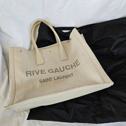 Saint Laurent Rive Gauche Tote Bag in Linen and Leather