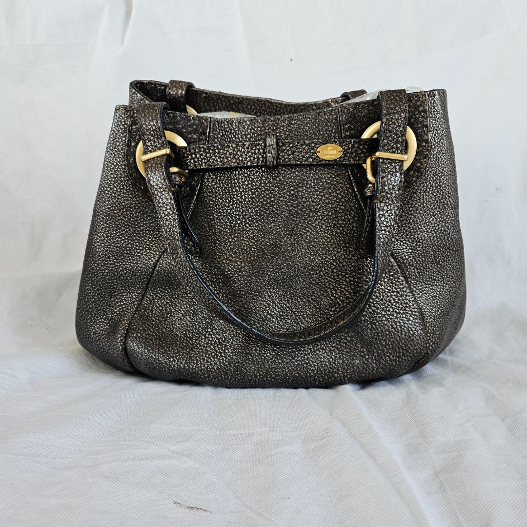 Fendi Ancient Gold Leather Selleria Pomodorino Large Bag