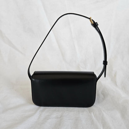 Celine Triomphe Claude Black Shiny Calf Leather Shoulder Bag