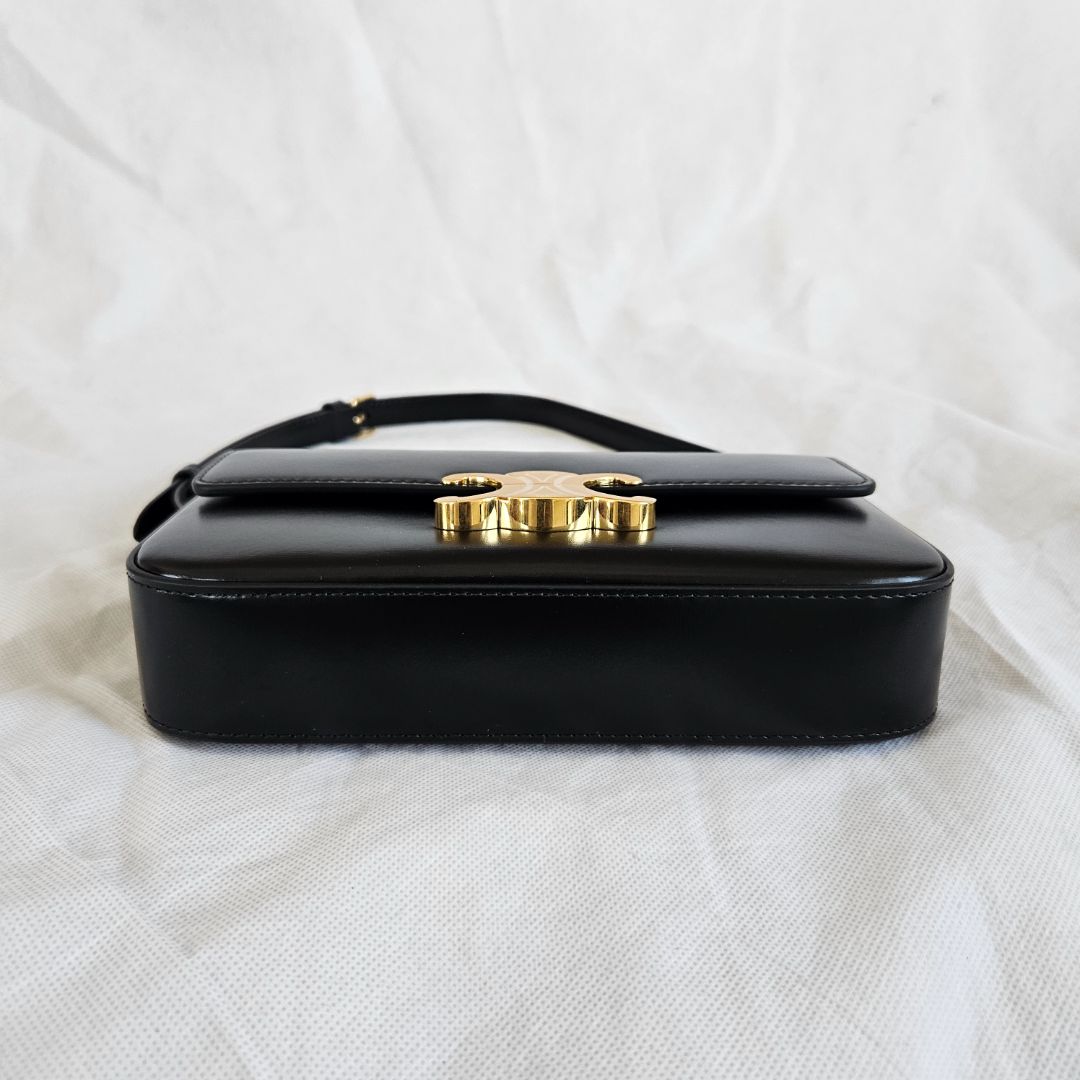 Celine Triomphe Claude Black Shiny Calf Leather Shoulder Bag