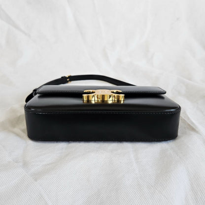 Celine Triomphe Claude Black Shiny Calf Leather Shoulder Bag