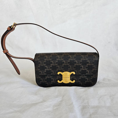Celine Triomphe Claude Brown Canvas  and Leather Shoulder Bag
