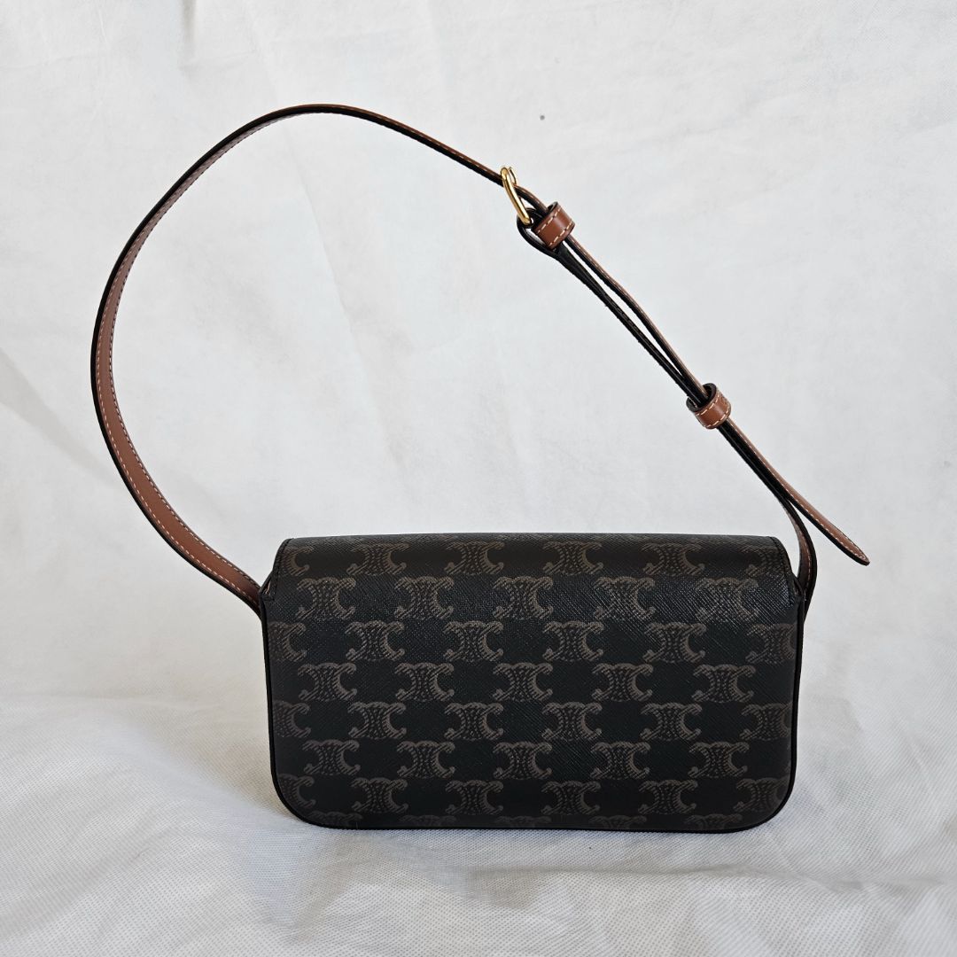 Celine Triomphe Claude Brown Canvas  and Leather Shoulder Bag