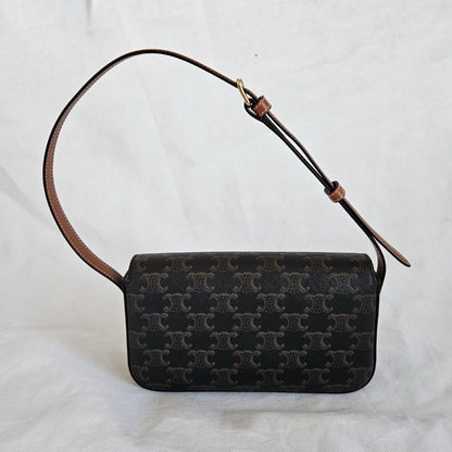 Celine Triomphe Claude Brown Canvas  and Leather Shoulder Bag