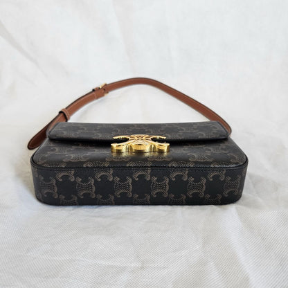 Celine Triomphe Claude Brown Canvas  and Leather Shoulder Bag