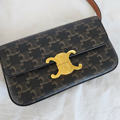 Celine Triomphe Claude Brown Canvas  and Leather Shoulder Bag