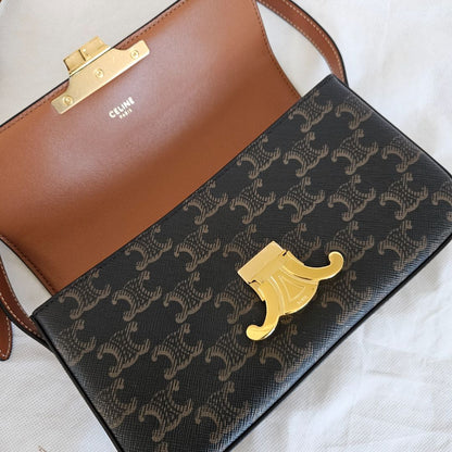 Celine Triomphe Claude Brown Canvas  and Leather Shoulder Bag