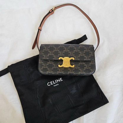 Celine Triomphe Claude Brown Canvas  and Leather Shoulder Bag