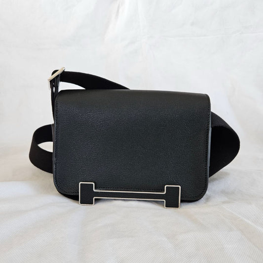 Hermès Noir Chevre Leather Geta Bag