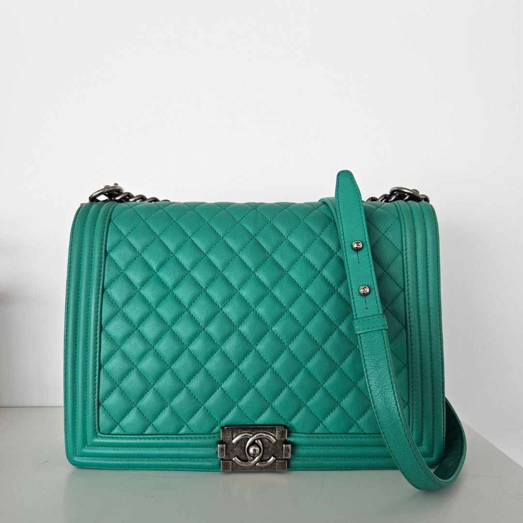 Chanel Green Large Quilted Leather Le Boy Bag