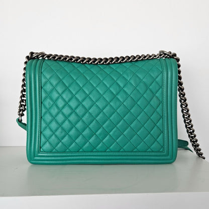 Chanel Green Large Quilted Leather Le Boy Bag