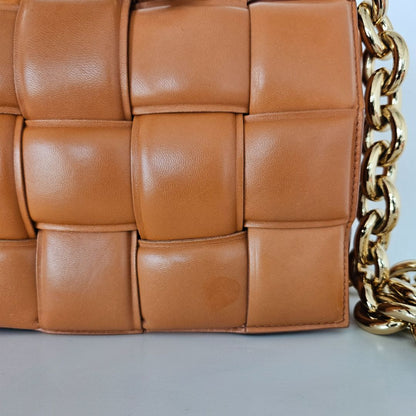 Bottega Veneta Orange Intrecciato Leather Cassette Padded Chain Bag