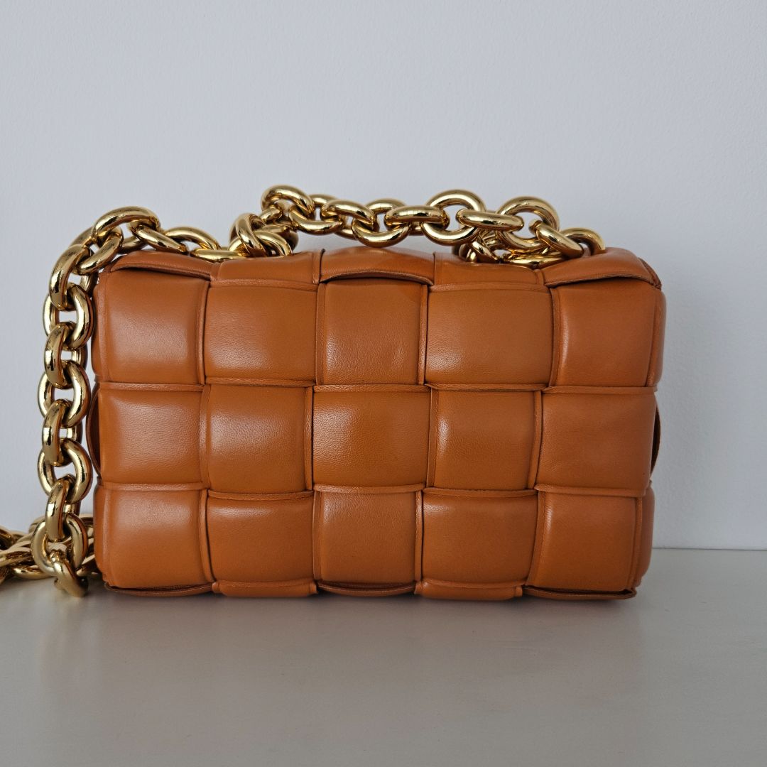 Bottega Veneta Orange Intrecciato Leather Cassette Padded Chain Bag