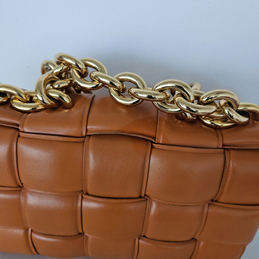 Bottega Veneta Orange Intrecciato Leather Cassette Padded Chain Bag