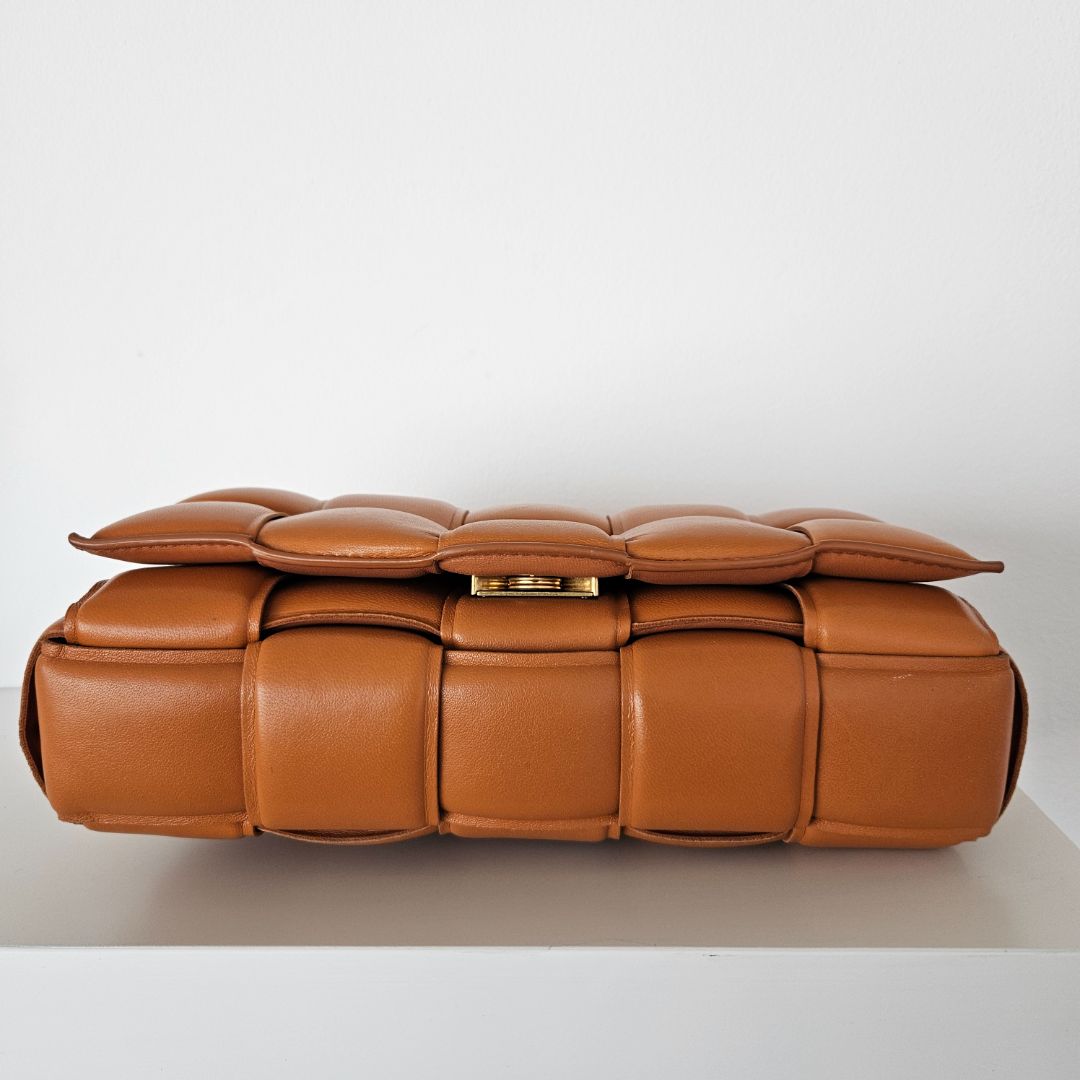 Bottega Veneta Orange Intrecciato Leather Cassette Padded Chain Bag