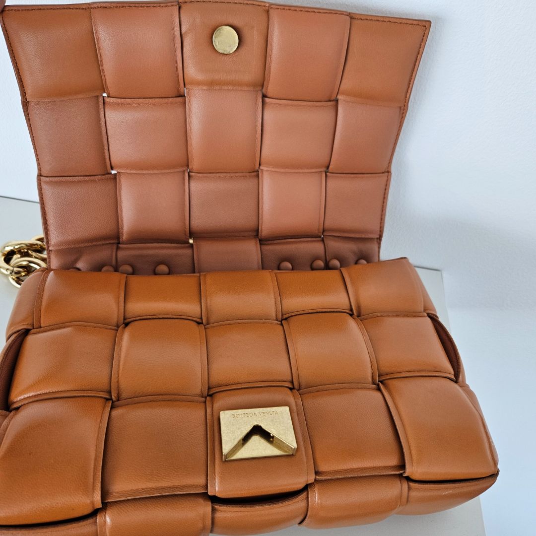 Bottega Veneta Orange Intrecciato Leather Cassette Padded Chain Bag