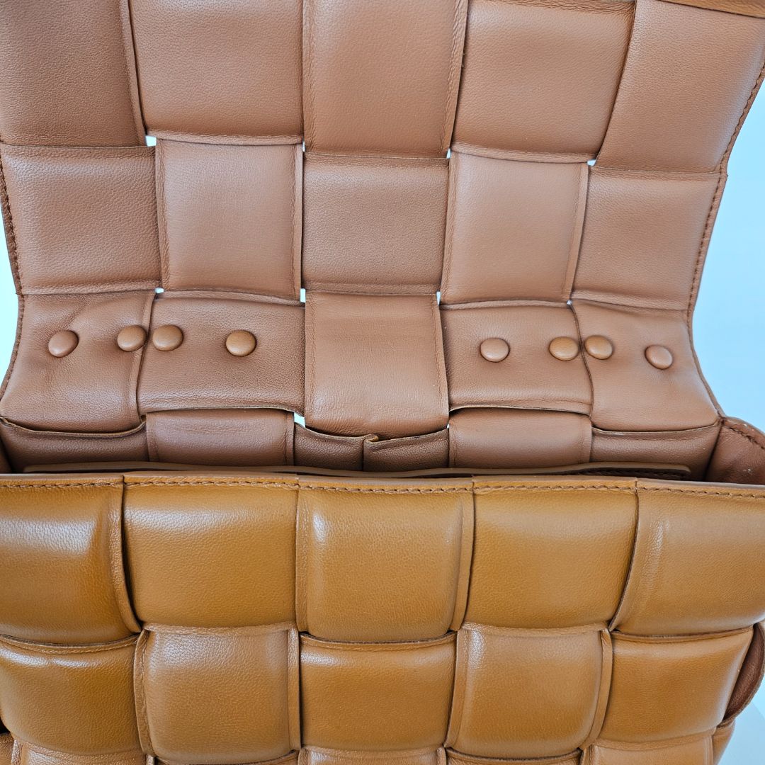 Bottega Veneta Orange Intrecciato Leather Cassette Padded Chain Bag