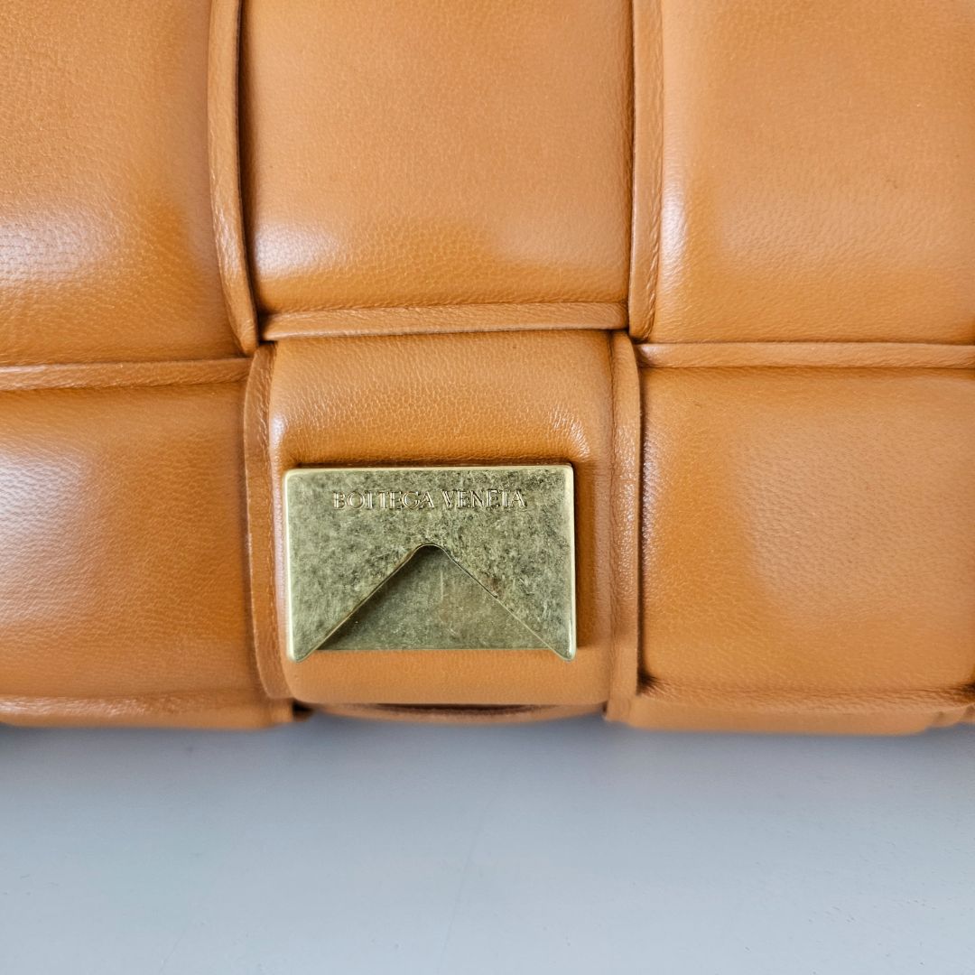 Bottega Veneta Orange Intrecciato Leather Cassette Padded Chain Bag