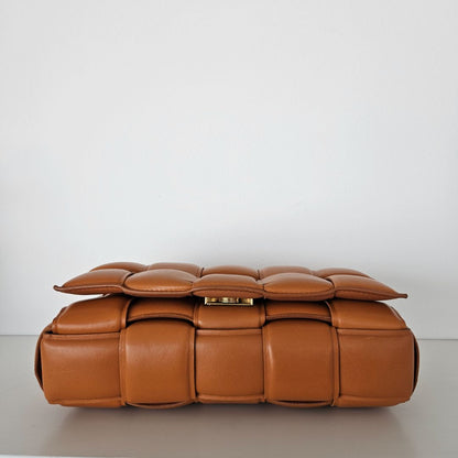 Bottega Veneta Orange Intrecciato Leather Cassette Padded Chain Bag