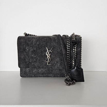 Saint Laurent Grey Denim Sunset Bag