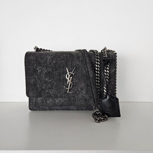 Saint Laurent Grey Denim Sunset Bag
