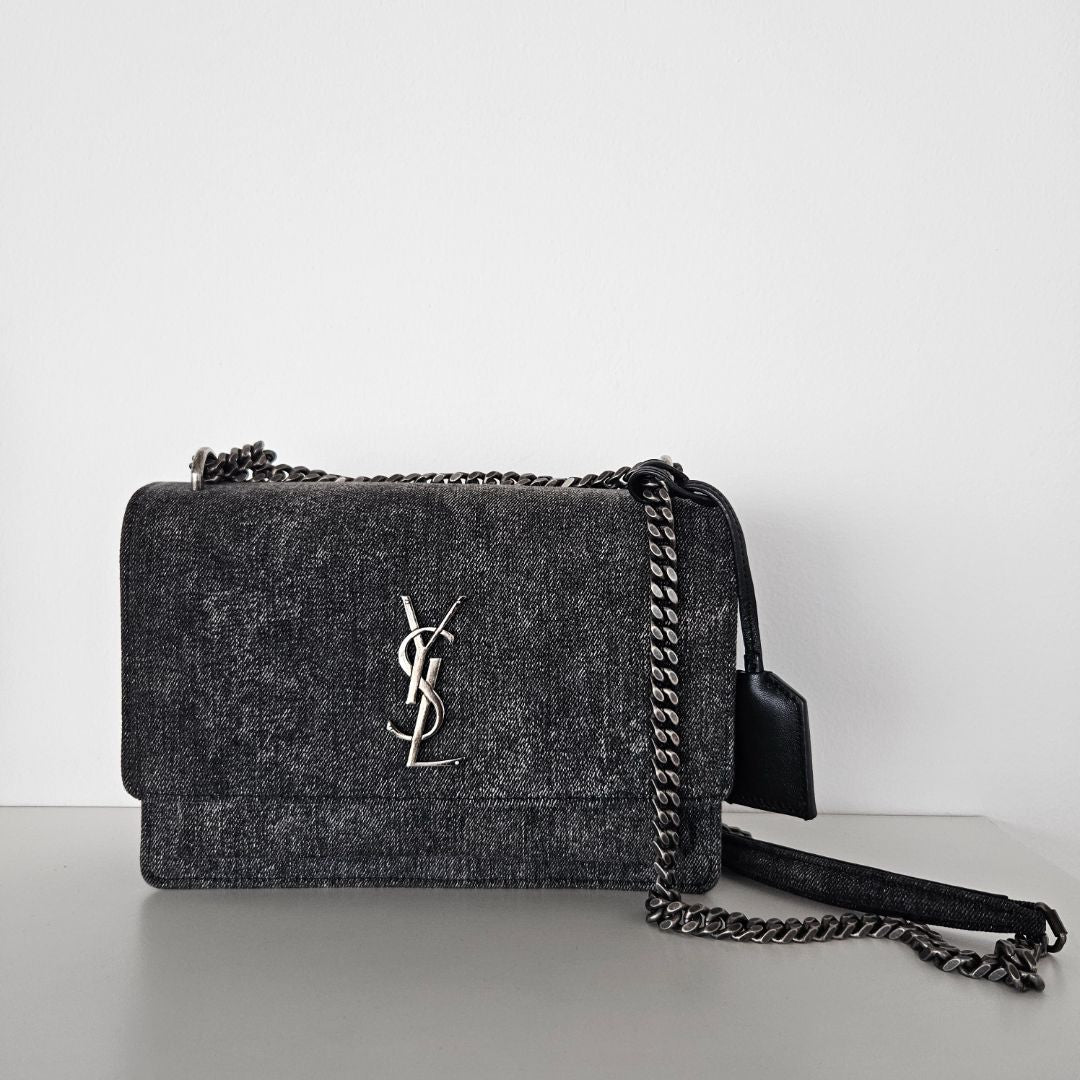 Saint Laurent Grey Denim Sunset Bag