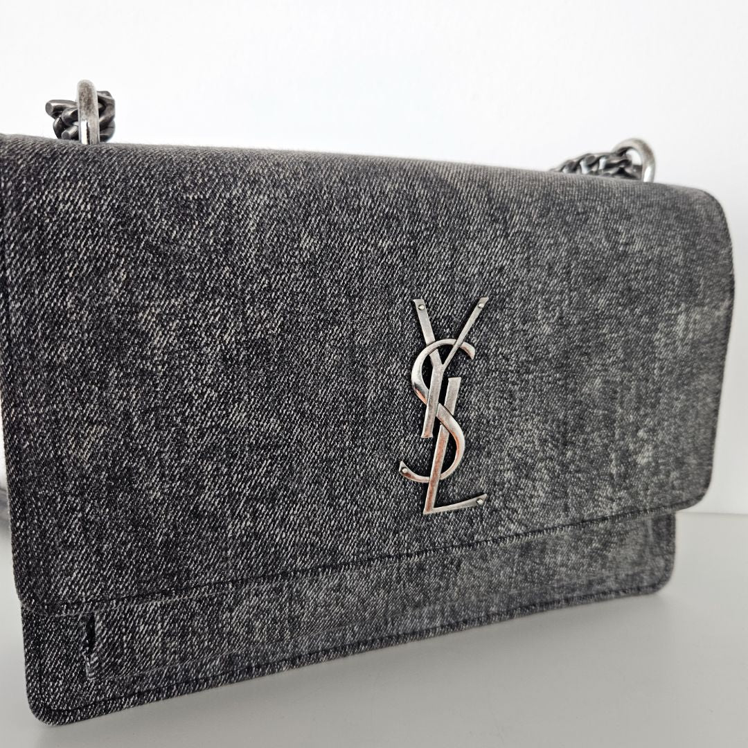 Saint Laurent Grey Denim Sunset Bag