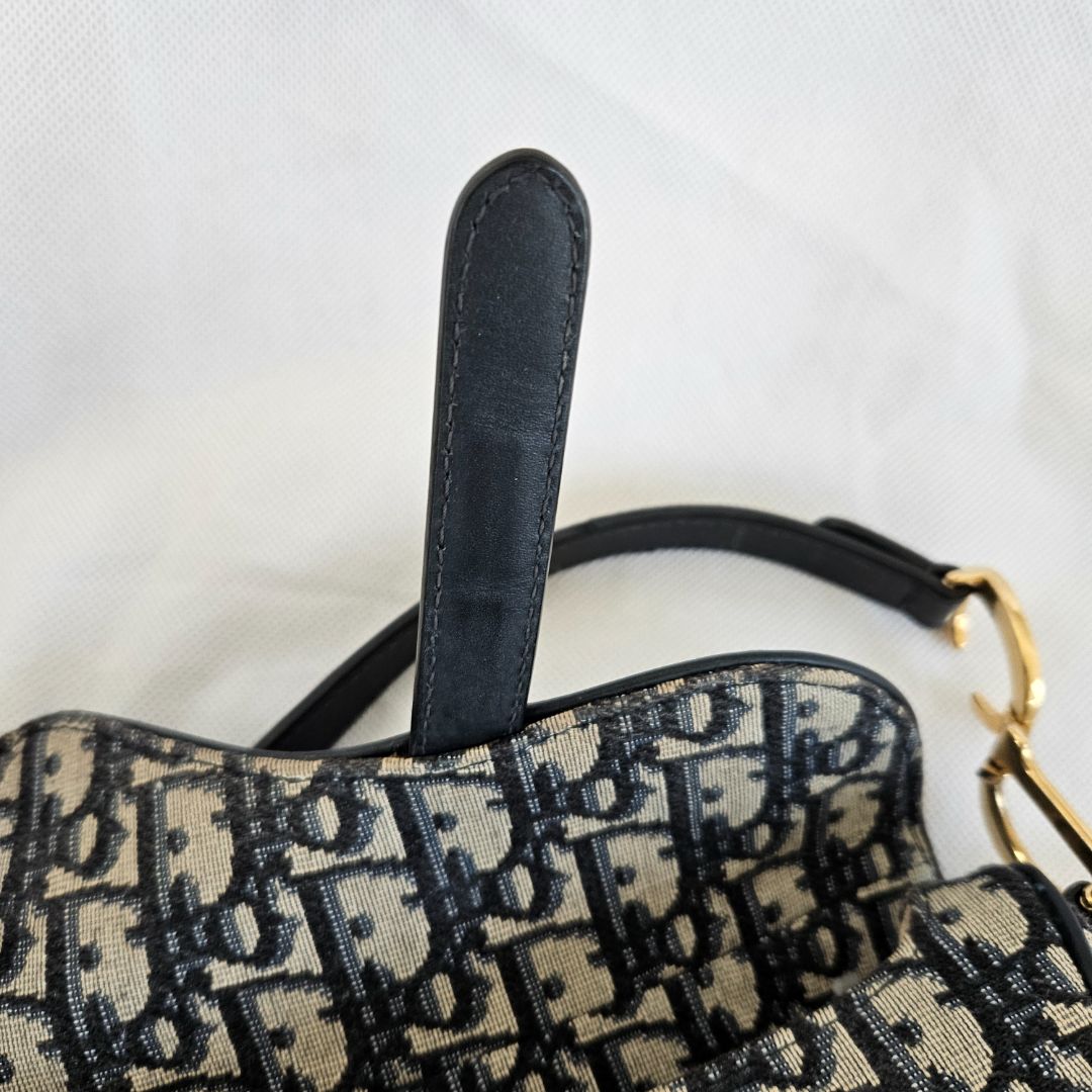 Dior Navy Blue Oblique Canvas and Leather Mini Saddle Bag