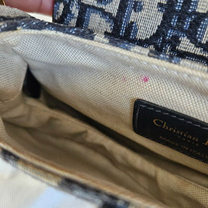 Dior Navy Blue Oblique Canvas and Leather Mini Saddle Bag