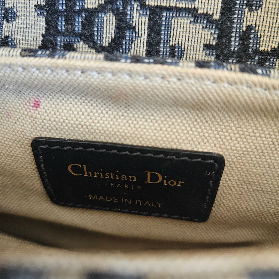 Dior Navy Blue Oblique Canvas and Leather Mini Saddle Bag