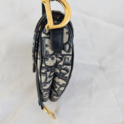 Dior Navy Blue Oblique Canvas and Leather Mini Saddle Bag