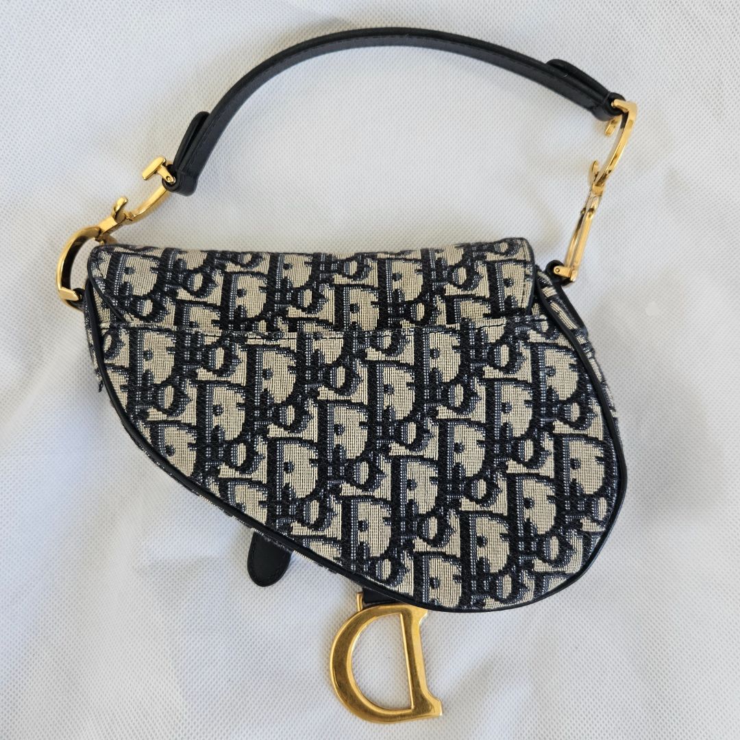 Dior Navy Blue Oblique Canvas and Leather Mini Saddle Bag