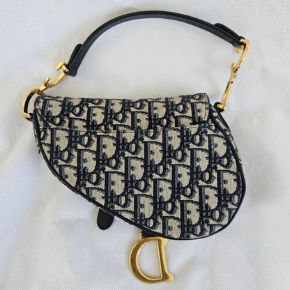 Dior Navy Blue Oblique Canvas and Leather Mini Saddle Bag