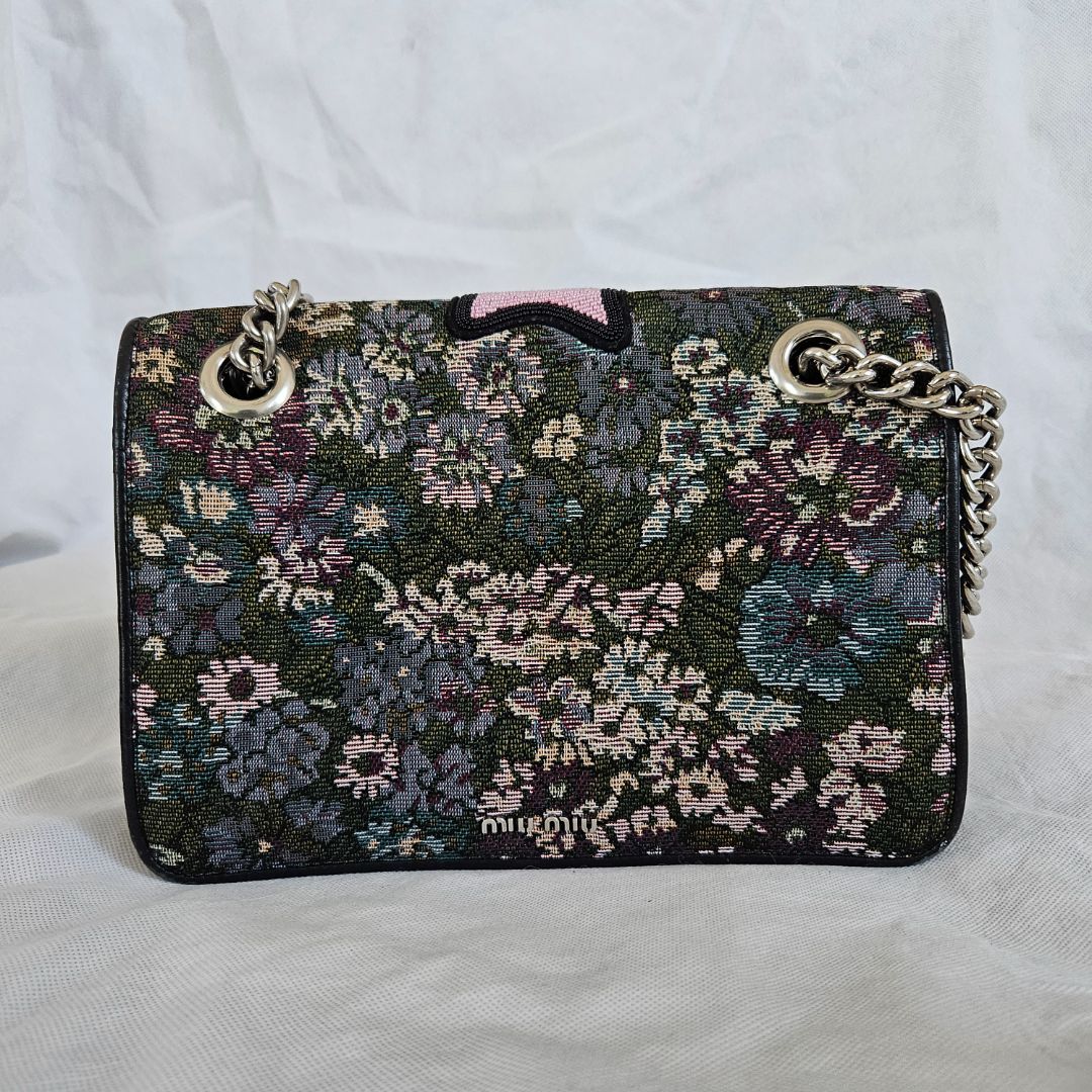 Miu Miu Leather trimmed qppliqued floral-jacquard bag
