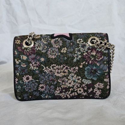 Miu Miu Leather trimmed qppliqued floral-jacquard bag