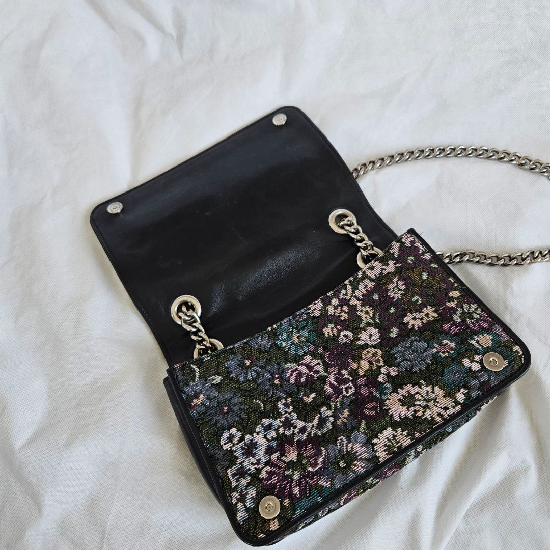 Miu Miu Leather trimmed qppliqued floral-jacquard bag