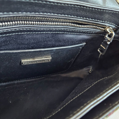 Miu Miu Leather trimmed qppliqued floral-jacquard bag