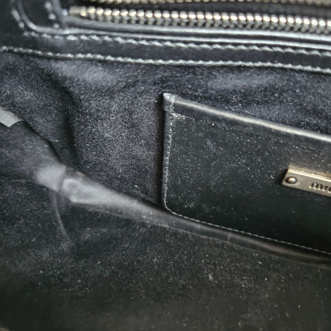 Miu Miu Leather trimmed qppliqued floral-jacquard bag