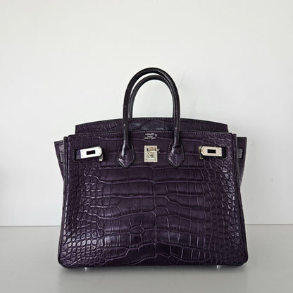 Hermès Birkin 25 Amethyst Crocodile Palladium Hardware