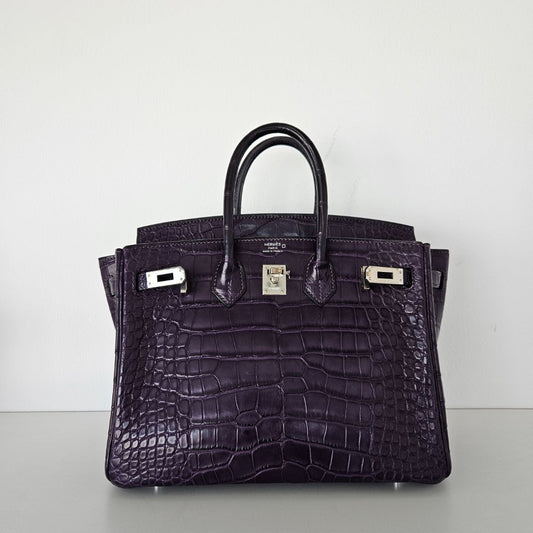 Hermès Birkin 25 Amethyst Crocodile Palladium Hardware