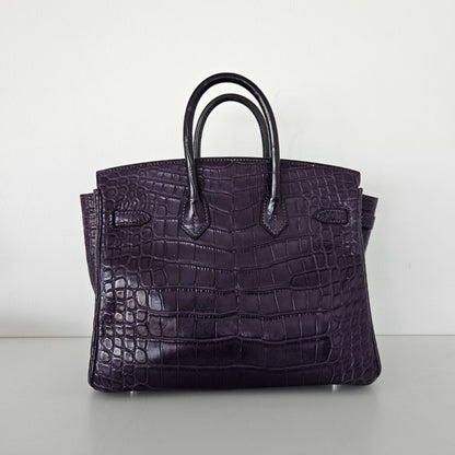 Hermès Birkin 25 Amethyst Crocodile Palladium Hardware