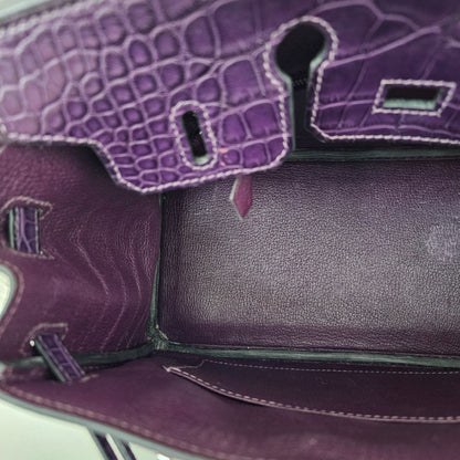 Hermès Birkin 25 Amethyst Crocodile Palladium Hardware