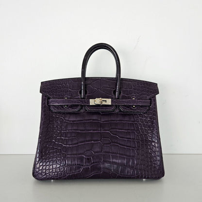 Hermès Birkin 25 Amethyst Crocodile Palladium Hardware