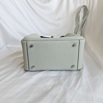 Hermes Mini Lindy Gris Neve Leather Bag