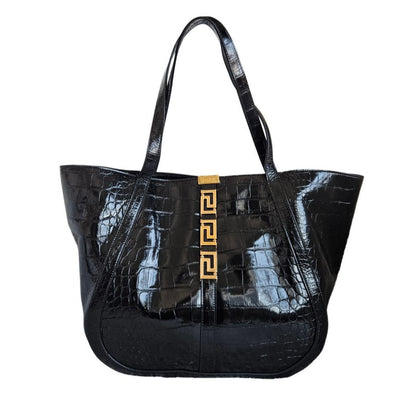 Versace Black Large Greca Goddess Tote Bag